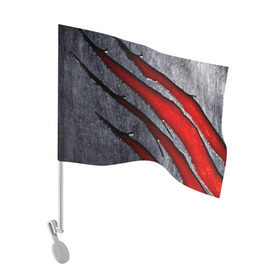 Флаг для автомобиля с принтом Следы когтей на металле в Тюмени, 100% полиэстер | Размер: 30*21 см | Тематика изображения на принте: когти | красный | металл | серебристый | следы | текстура