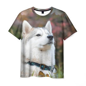 Мужская футболка 3D с принтом Хаски в Тюмени, 100% полиэфир | прямой крой, круглый вырез горловины, длина до линии бедер | лайка | маламут | песик | песики | собака | собаки | хаски