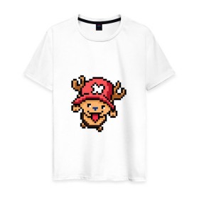 Мужская футболка хлопок с принтом One Piece. Chopper. 8 bit. в Тюмени, 100% хлопок | прямой крой, круглый вырез горловины, длина до линии бедер, слегка спущенное плечо. | chopper | one piece | pixel art | ванпис | пиксель арт | чоппер