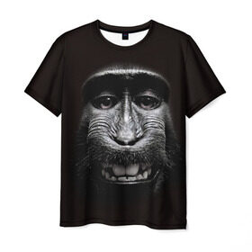 Мужская футболка 3D с принтом обезьяна в Тюмени, 100% полиэфир | прямой крой, круглый вырез горловины, длина до линии бедер | взгляд | голова | животные | обезьяна | природа