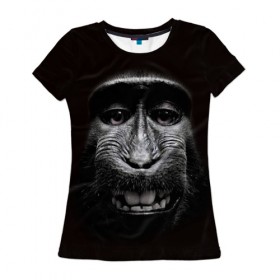 Женская футболка 3D с принтом обезьяна в Тюмени, 100% полиэфир ( синтетическое хлопкоподобное полотно) | прямой крой, круглый вырез горловины, длина до линии бедер | взгляд | голова | животные | обезьяна | природа