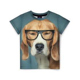 Детская футболка 3D с принтом Бигль в Тюмени, 100% гипоаллергенный полиэфир | прямой крой, круглый вырез горловины, длина до линии бедер, чуть спущенное плечо, ткань немного тянется | Тематика изображения на принте: бигль | гончая | дворняжка | охотничья | песик | песики | собака | собаки