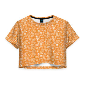 Женская футболка 3D укороченная с принтом Жизнь на Ямайке в Тюмени, 100% полиэстер | круглая горловина, длина футболки до линии талии, рукава с отворотами | оранжевый | паттерн