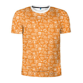 Мужская футболка 3D спортивная с принтом Жизнь на Ямайке в Тюмени, 100% полиэстер с улучшенными характеристиками | приталенный силуэт, круглая горловина, широкие плечи, сужается к линии бедра | оранжевый | паттерн