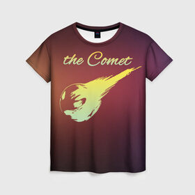 Женская футболка 3D с принтом Летящая комета в Тюмени, 100% полиэфир ( синтетическое хлопкоподобное полотно) | прямой крой, круглый вырез горловины, длина до линии бедер | комета | космос | красиво | надписи | планета