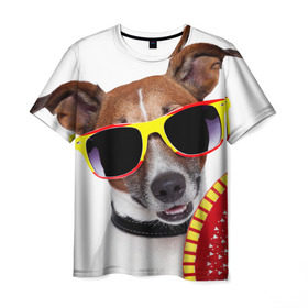Мужская футболка 3D с принтом Джек Рассел с веером в Тюмени, 100% полиэфир | прямой крой, круглый вырез горловины, длина до линии бедер | джек рассел | песик | песики | собака | собаки | терьер