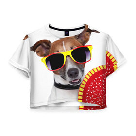 Женская футболка 3D укороченная с принтом Джек Рассел с веером в Тюмени, 100% полиэстер | круглая горловина, длина футболки до линии талии, рукава с отворотами | джек рассел | песик | песики | собака | собаки | терьер