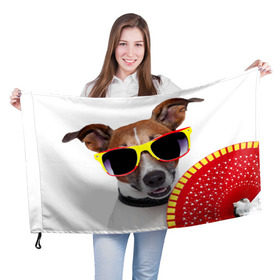 Флаг 3D с принтом Джек Рассел с веером в Тюмени, 100% полиэстер | плотность ткани — 95 г/м2, размер — 67 х 109 см. Принт наносится с одной стороны | джек рассел | песик | песики | собака | собаки | терьер