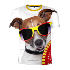 Мужская футболка 3D спортивная с принтом Джек Рассел с веером в Тюмени, 100% полиэстер с улучшенными характеристиками | приталенный силуэт, круглая горловина, широкие плечи, сужается к линии бедра | Тематика изображения на принте: джек рассел | песик | песики | собака | собаки | терьер
