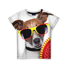 Детская футболка 3D с принтом Джек Рассел с веером в Тюмени, 100% гипоаллергенный полиэфир | прямой крой, круглый вырез горловины, длина до линии бедер, чуть спущенное плечо, ткань немного тянется | Тематика изображения на принте: джек рассел | песик | песики | собака | собаки | терьер