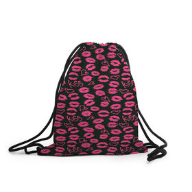 Рюкзак-мешок 3D с принтом Kiss в Тюмени, 100% полиэстер | плотность ткани — 200 г/м2, размер — 35 х 45 см; лямки — толстые шнурки, застежка на шнуровке, без карманов и подкладки | Тематика изображения на принте: губы | любовь | нежные | поцелуй | розовый | сердечки