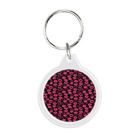 Брелок круглый с принтом Kiss в Тюмени, пластик и полированная сталь | круглая форма, металлическое крепление в виде кольца | губы | любовь | нежные | поцелуй | розовый | сердечки