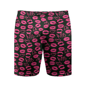 Мужские шорты 3D спортивные с принтом Kiss в Тюмени,  |  | губы | любовь | нежные | поцелуй | розовый | сердечки