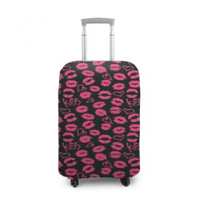 Чехол для чемодана 3D с принтом Kiss в Тюмени, 86% полиэфир, 14% спандекс | двустороннее нанесение принта, прорези для ручек и колес | губы | любовь | нежные | поцелуй | розовый | сердечки