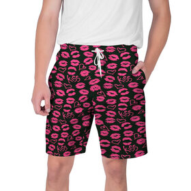 Мужские шорты 3D с принтом Kiss в Тюмени,  полиэстер 100% | прямой крой, два кармана без застежек по бокам. Мягкая трикотажная резинка на поясе, внутри которой широкие завязки. Длина чуть выше колен | губы | любовь | нежные | поцелуй | розовый | сердечки