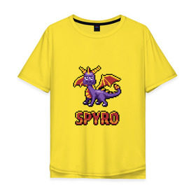 Мужская футболка хлопок Oversize с принтом Дракон Спайро. 8 bit. в Тюмени, 100% хлопок | свободный крой, круглый ворот, “спинка” длиннее передней части | dragon | pixel art | spyro | дракон | пиксель арт | спайро