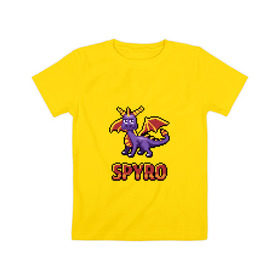 Детская футболка хлопок с принтом Дракон Спайро. 8 bit. в Тюмени, 100% хлопок | круглый вырез горловины, полуприлегающий силуэт, длина до линии бедер | dragon | pixel art | spyro | дракон | пиксель арт | спайро