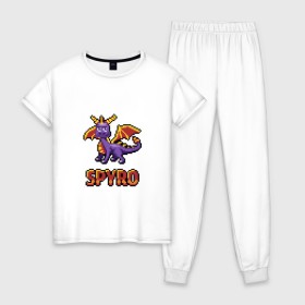 Женская пижама хлопок с принтом Дракон Спайро. 8 bit. в Тюмени, 100% хлопок | брюки и футболка прямого кроя, без карманов, на брюках мягкая резинка на поясе и по низу штанин | dragon | pixel art | spyro | дракон | пиксель арт | спайро