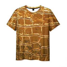 Мужская футболка 3D с принтом Золотой Крокодил в Тюмени, 100% полиэфир | прямой крой, круглый вырез горловины, длина до линии бедер | gold | texture | глянец | золото | кожа | крокодил | текстура