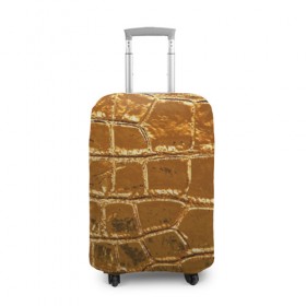 Чехол для чемодана 3D с принтом Золотой Крокодил в Тюмени, 86% полиэфир, 14% спандекс | двустороннее нанесение принта, прорези для ручек и колес | gold | texture | глянец | золото | кожа | крокодил | текстура