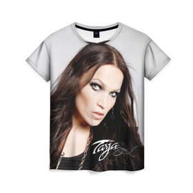 Женская футболка 3D с принтом Tarja Turunen Nightwish в Тюмени, 100% полиэфир ( синтетическое хлопкоподобное полотно) | прямой крой, круглый вырез горловины, длина до линии бедер | nightwish | металл | музыка | рок | тарья турунен