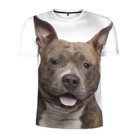 Мужская футболка 3D спортивная с принтом Английский стафф в Тюмени, 100% полиэстер с улучшенными характеристиками | приталенный силуэт, круглая горловина, широкие плечи, сужается к линии бедра | песик | собака | стафф