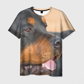 Мужская футболка 3D с принтом Ротвейлер в Тюмени, 100% полиэфир | прямой крой, круглый вырез горловины, длина до линии бедер | большая | пес | песик | псина | ротвейлер | ротвейлеры | собака | собаки