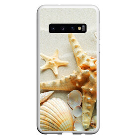 Чехол для Samsung Galaxy S10 с принтом Морской пляж 5 в Тюмени, Силикон | Область печати: задняя сторона чехла, без боковых панелей | Тематика изображения на принте: море | морская звезда | песок | пляж | ракушки | туризм | турист