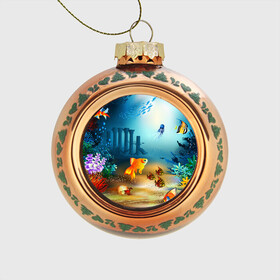 Стеклянный ёлочный шар с принтом Золотая рыбка в Тюмени, Стекло | Диаметр: 80 мм | вода | водоросли | море | подводный мир | природа | рыба | рыбка | туризм