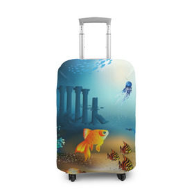Чехол для чемодана 3D с принтом Золотая рыбка в Тюмени, 86% полиэфир, 14% спандекс | двустороннее нанесение принта, прорези для ручек и колес | вода | водоросли | море | подводный мир | природа | рыба | рыбка | туризм