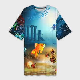 Платье-футболка 3D с принтом Золотая рыбка в Тюмени,  |  | вода | водоросли | море | подводный мир | природа | рыба | рыбка | туризм