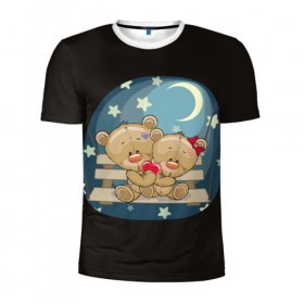 Мужская футболка 3D спортивная с принтом Ночь любви в Тюмени, 100% полиэстер с улучшенными характеристиками | приталенный силуэт, круглая горловина, широкие плечи, сужается к линии бедра | верность | зайчик | котенок | любовь | милые | мишка | нежность | новинки | романтик | сердце