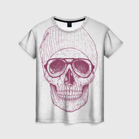 Женская футболка 3D с принтом Cool Skull в Тюмени, 100% полиэфир ( синтетическое хлопкоподобное полотно) | прямой крой, круглый вырез горловины, длина до линии бедер | красивый | крутой | очки | рисунок | узор | череп
