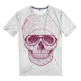 Мужская футболка 3D с принтом Cool Skull в Тюмени, 100% полиэфир | прямой крой, круглый вырез горловины, длина до линии бедер | красивый | крутой | очки | рисунок | узор | череп