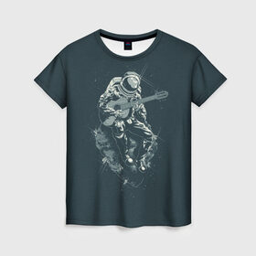 Женская футболка 3D с принтом Астронавт в Тюмени, 100% полиэфир ( синтетическое хлопкоподобное полотно) | прямой крой, круглый вырез горловины, длина до линии бедер | music | гитара | звезды | космонавт | космос | музыка