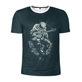 Мужская футболка 3D спортивная с принтом Астронавт в Тюмени, 100% полиэстер с улучшенными характеристиками | приталенный силуэт, круглая горловина, широкие плечи, сужается к линии бедра | music | гитара | звезды | космонавт | космос | музыка