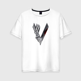 Женская футболка хлопок Oversize с принтом Викинги в Тюмени, 100% хлопок | свободный крой, круглый ворот, спущенный рукав, длина до линии бедер
 | viking | vikings | вальхалла | викинги