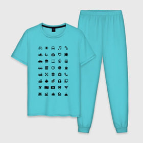 Мужская пижама хлопок с принтом Iconspeak в Тюмени, 100% хлопок | брюки и футболка прямого кроя, без карманов, на брюках мягкая резинка на поясе и по низу штанин
 | Тематика изображения на принте: знаки | символы | турист