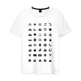 Мужская футболка хлопок с принтом Iconspeak в Тюмени, 100% хлопок | прямой крой, круглый вырез горловины, длина до линии бедер, слегка спущенное плечо. | знаки | символы | турист