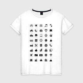Женская футболка хлопок с принтом Iconspeak в Тюмени, 100% хлопок | прямой крой, круглый вырез горловины, длина до линии бедер, слегка спущенное плечо | знаки | символы | турист