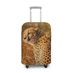 Чехол для чемодана 3D с принтом Дикая кошка в Тюмени, 86% полиэфир, 14% спандекс | двустороннее нанесение принта, прорези для ручек и колес | взгляд | гепард | дикая кошка | кошка | охота | сафари | хищник