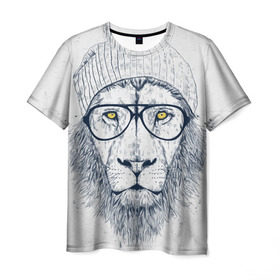 Мужская футболка 3D с принтом Cool Lion в Тюмени, 100% полиэфир | прямой крой, круглый вырез горловины, длина до линии бедер | красивый | крутой | лев | львица | очки | рисунок | узор