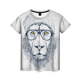 Женская футболка 3D с принтом Cool Lion в Тюмени, 100% полиэфир ( синтетическое хлопкоподобное полотно) | прямой крой, круглый вырез горловины, длина до линии бедер | красивый | крутой | лев | львица | очки | рисунок | узор