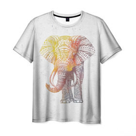Мужская футболка 3D с принтом Solar Elephant в Тюмени, 100% полиэфир | прямой крой, круглый вырез горловины, длина до линии бедер | красивый | крутой | рисунок | слон | узор