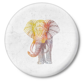 Значок с принтом Solar Elephant в Тюмени,  металл | круглая форма, металлическая застежка в виде булавки | красивый | крутой | рисунок | слон | узор