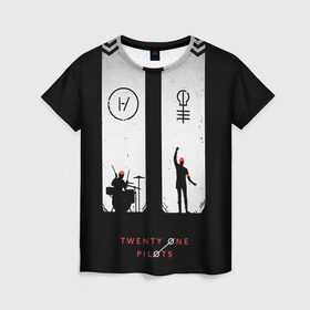Женская футболка 3D с принтом Twenty one pilots в Тюмени, 100% полиэфир ( синтетическое хлопкоподобное полотно) | прямой крой, круглый вырез горловины, длина до линии бедер | rock | t.o.p. | top | twenty one pilots | рок
