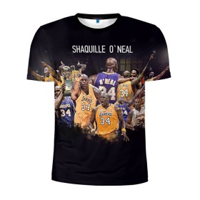 Мужская футболка 3D спортивная с принтом Shaquille O`Neal в Тюмени, 100% полиэстер с улучшенными характеристиками | приталенный силуэт, круглая горловина, широкие плечи, сужается к линии бедра | shaquille oneal | баскетболист | нба | шакил онил