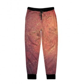 Мужские брюки 3D с принтом Космические пятна в Тюмени, 100% полиэстер | манжеты по низу, эластичный пояс регулируется шнурком, по бокам два кармана без застежек, внутренняя часть кармана из мелкой сетки | кометы | космос | оранжевый | пятна | текстура | царапины