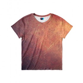 Детская футболка 3D с принтом Космические пятна в Тюмени, 100% гипоаллергенный полиэфир | прямой крой, круглый вырез горловины, длина до линии бедер, чуть спущенное плечо, ткань немного тянется | кометы | космос | оранжевый | пятна | текстура | царапины