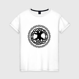 Женская футболка хлопок с принтом Дерево жизни в Тюмени, 100% хлопок | прямой крой, круглый вырез горловины, длина до линии бедер, слегка спущенное плечо | дерево жизни | джен делис | кельты | символы